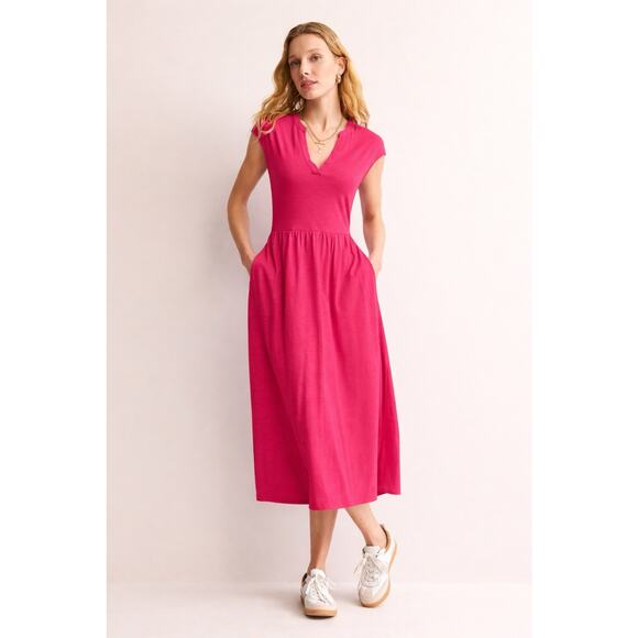 Boden Dresses & Skirts - Boden Chloe Notch Jersey Shirt Midi Dress Pink Minimalist Womens UK 14 US 10